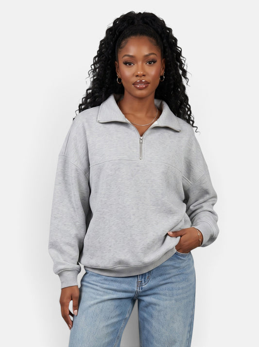 Women's Half-Zip Fleece Pullover Hoodie in Gray - Hero