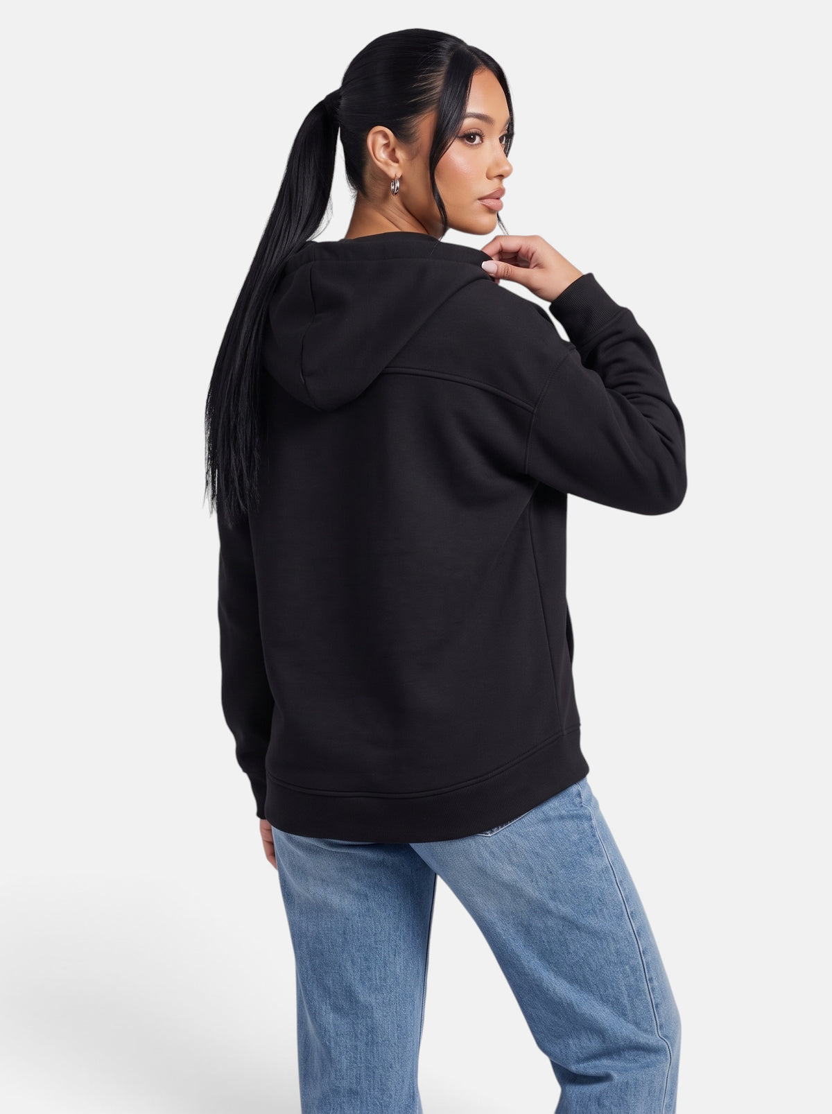 Women's Relaxed-Fit Hooded Zip-Up Jacket in Black - Back View