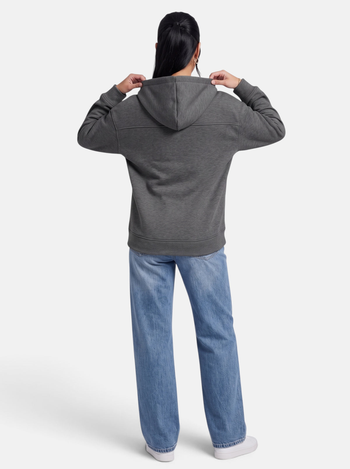 Women's Relaxed-Fit Hooded Zip-Up Jacket in Dark Grey - Back View