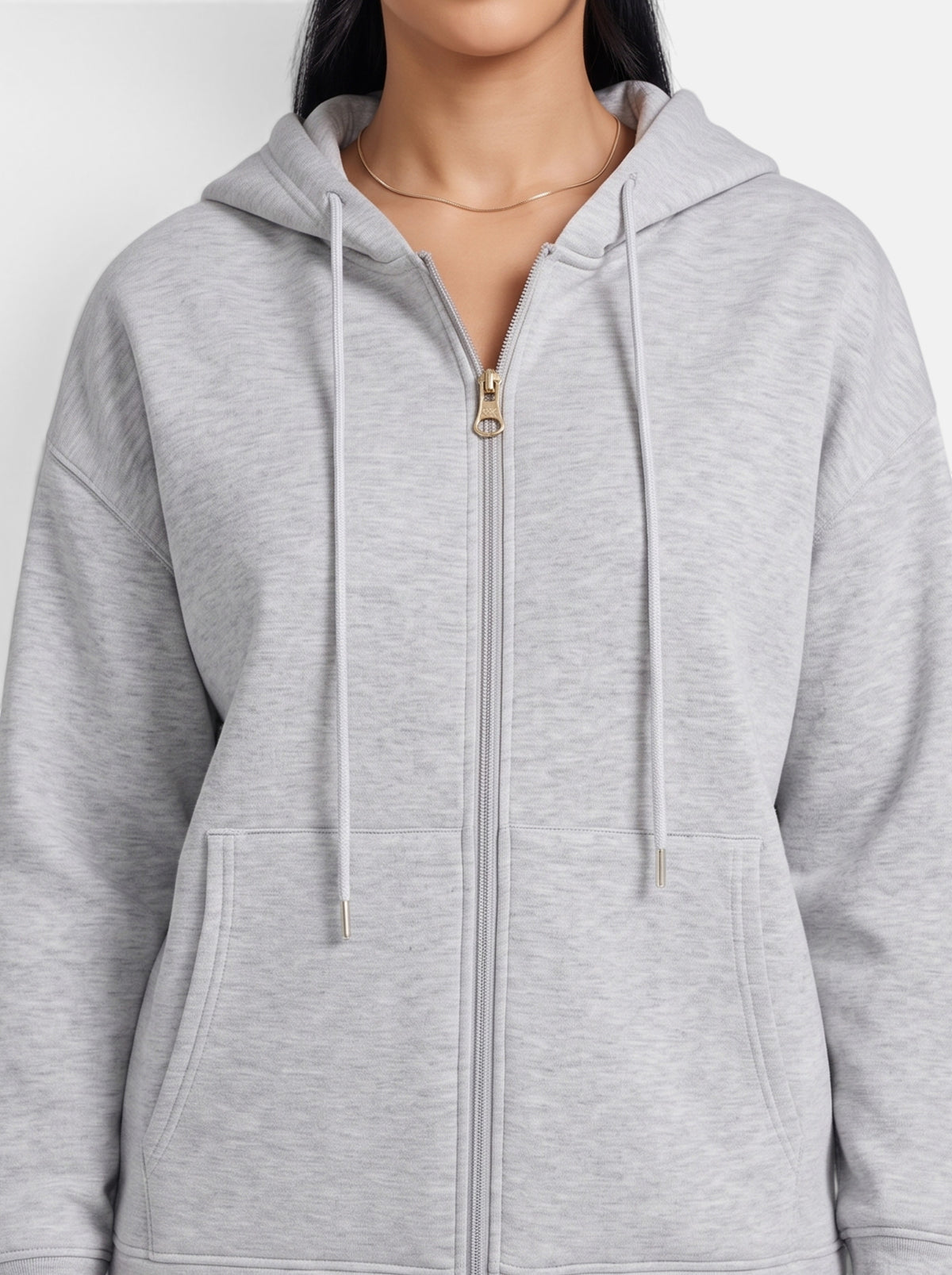 Women's Relaxed-Fit Hooded Zip-Up Jacket - Zipper and Pocket Detail