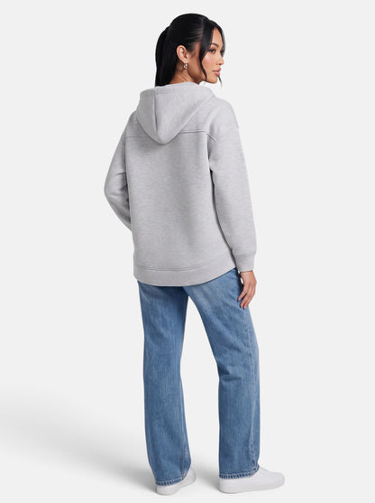 Women's Relaxed-Fit Hooded Zip-Up Jacket in Light Grey - Back View