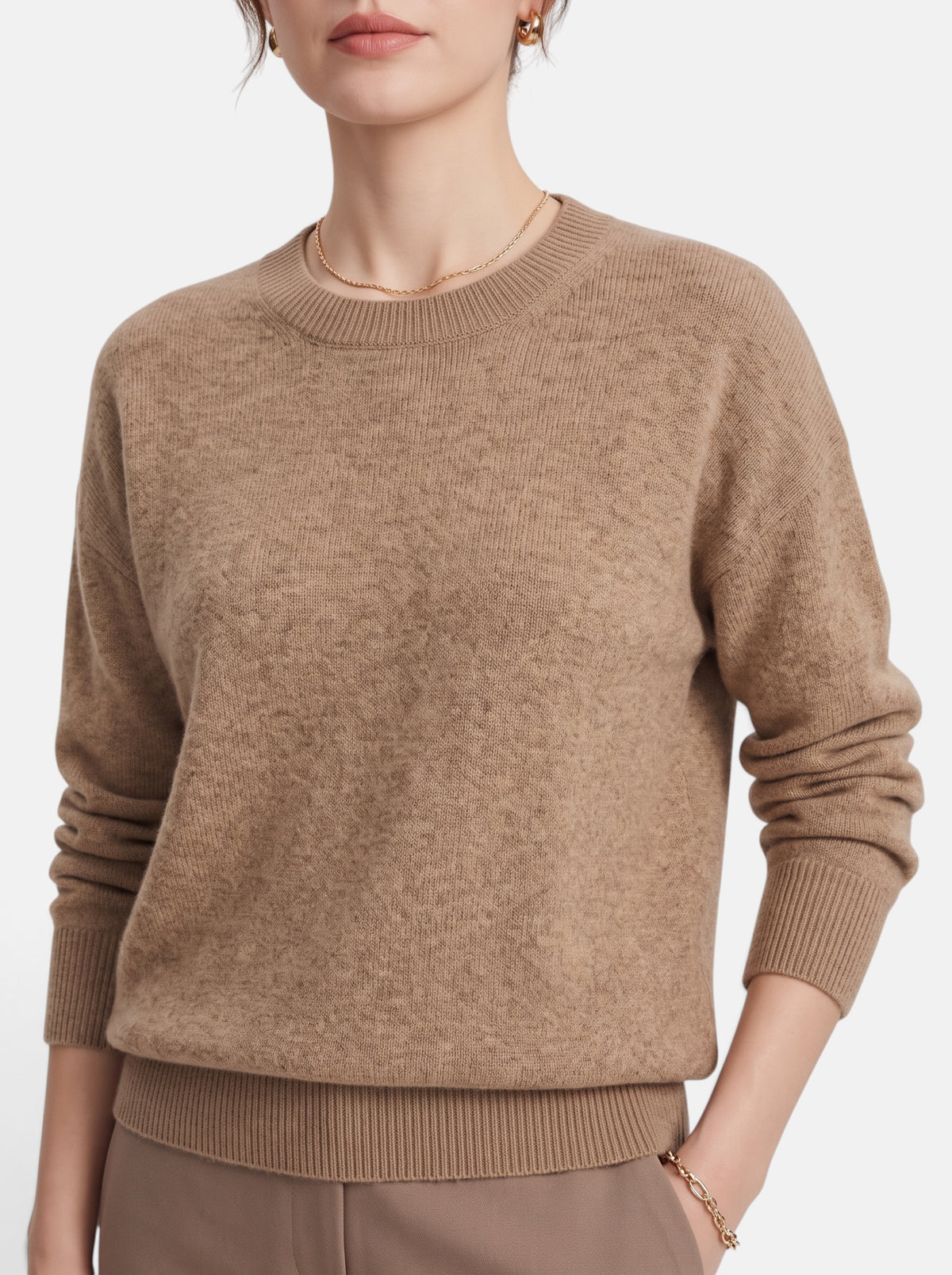 Women's Classic O-Neck Knit Pullover Sweater - Knit Texture Detail