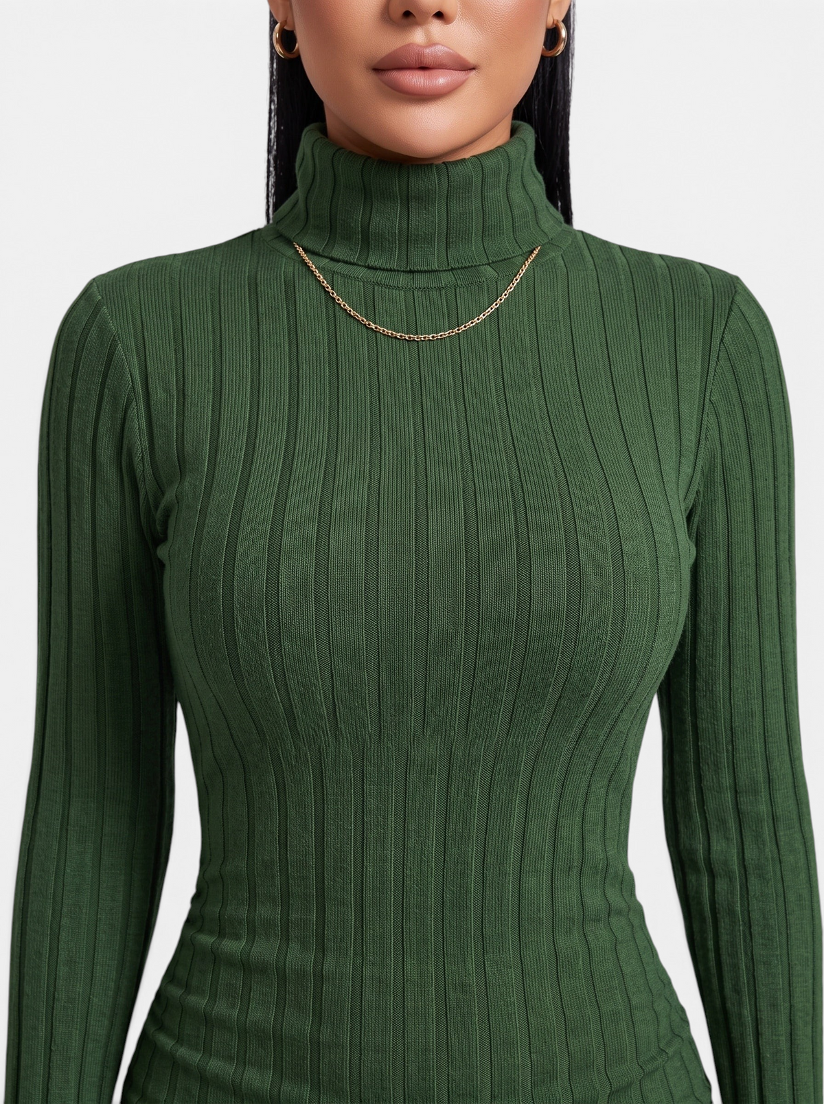 Women's Ribbed Knit Turtleneck Long Sleeve Mini Dress - Ribbed Knit Detail