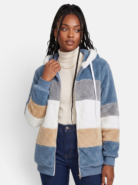 Women's blue oversized hooded jacket hero shot