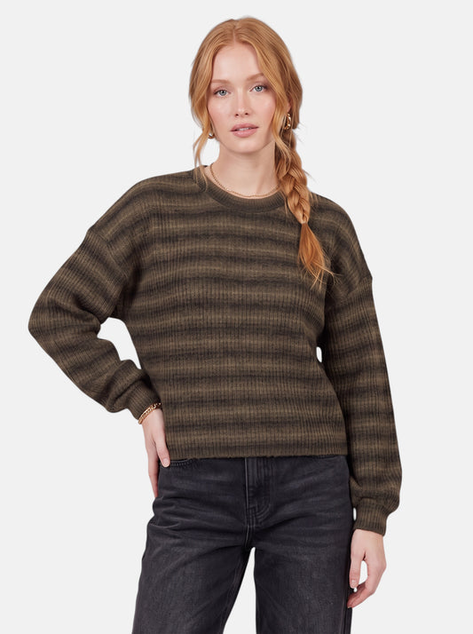 Women's Oversized Striped Crew Neck Sweater in Brown - Hero