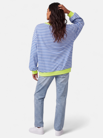 Women's Oversized Striped Sweatshirt with Contrast Trim