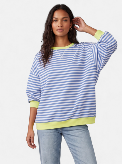 Women's Oversized Striped Sweatshirt with Contrast Trim