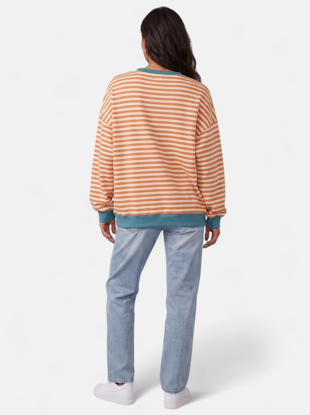 Women's Oversized Striped Sweatshirt with Contrast Trim