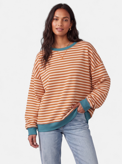 Women's Oversized Striped Sweatshirt with Contrast Trim