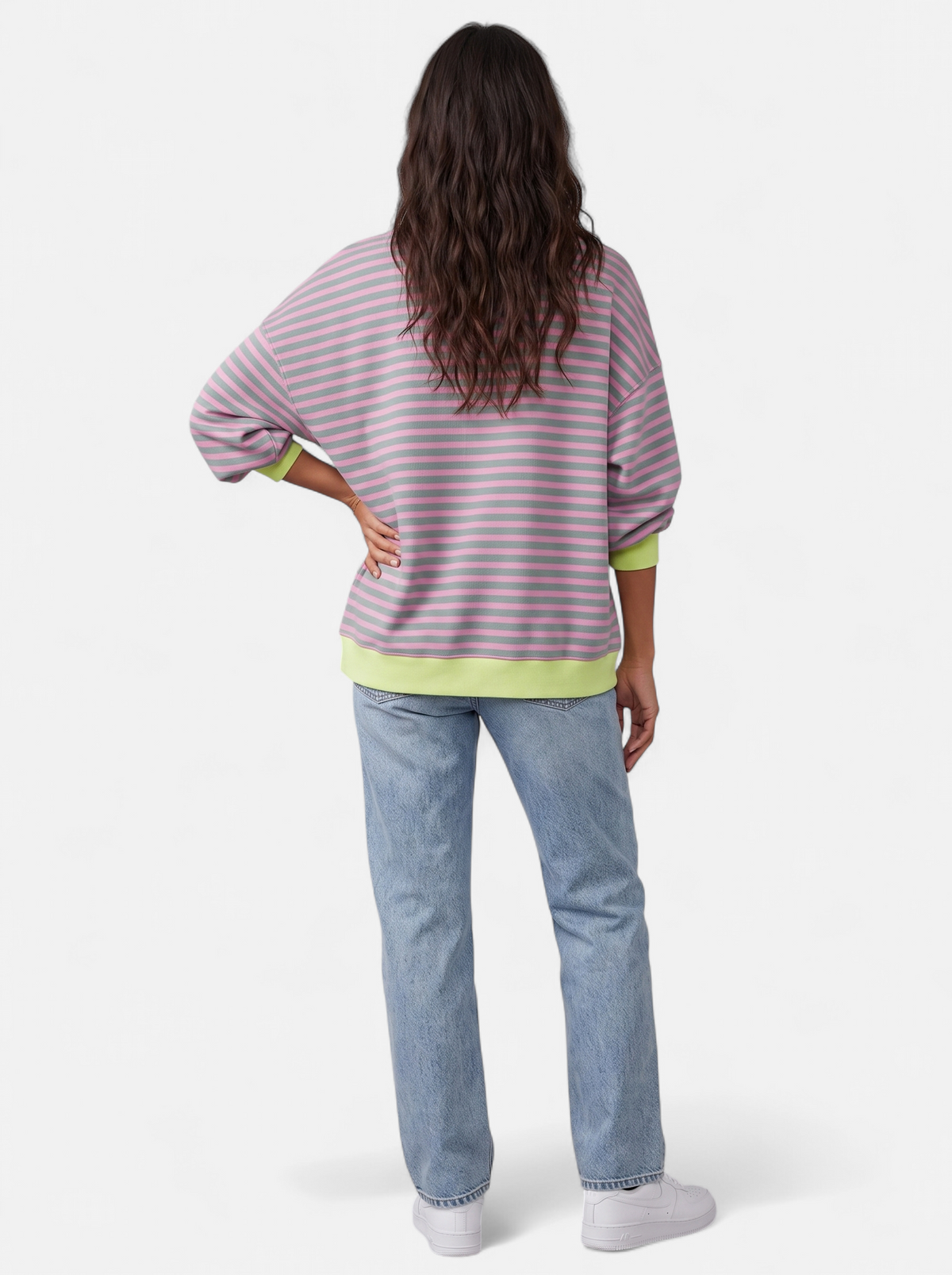 Women's Oversized Striped Sweatshirt with Contrast Trim