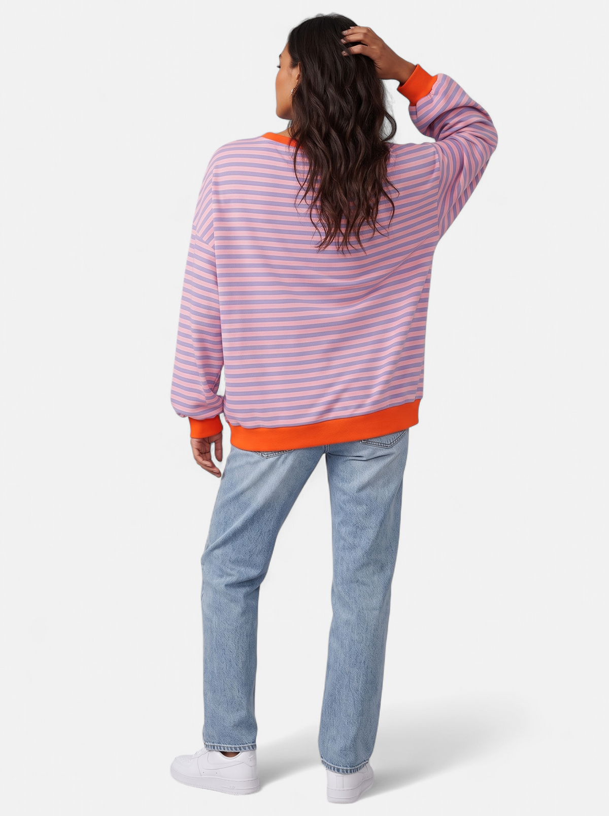 Women's Oversized Striped Sweatshirt with Contrast Trim