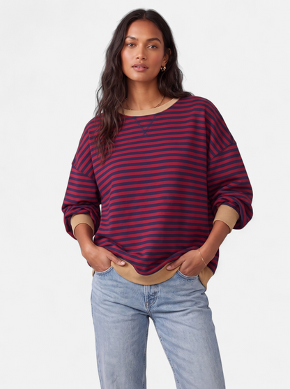 Women's Oversized Striped Sweatshirt with Contrast Trim