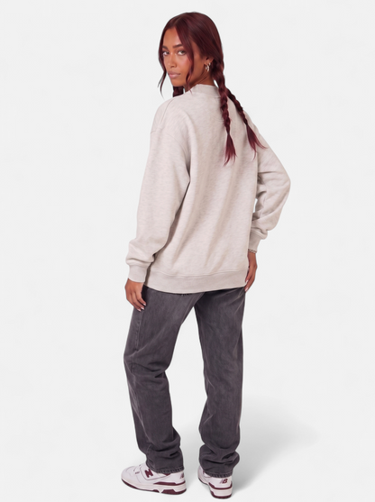 Women's gray oversized varsity sweatshirt back shot