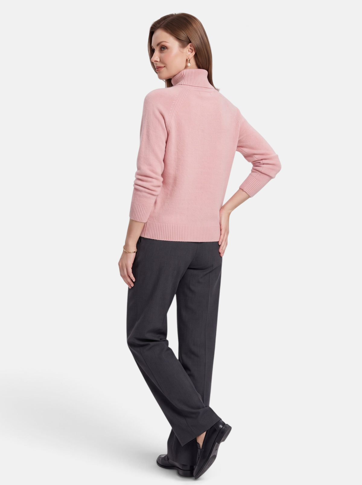Women's Pink Boxy Turtleneck Long Sleeve Knit Sweater - Back