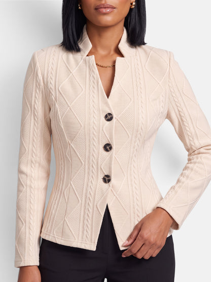Women's Polished Slim Fit Button-Up Stand Collar Blazer - Detail