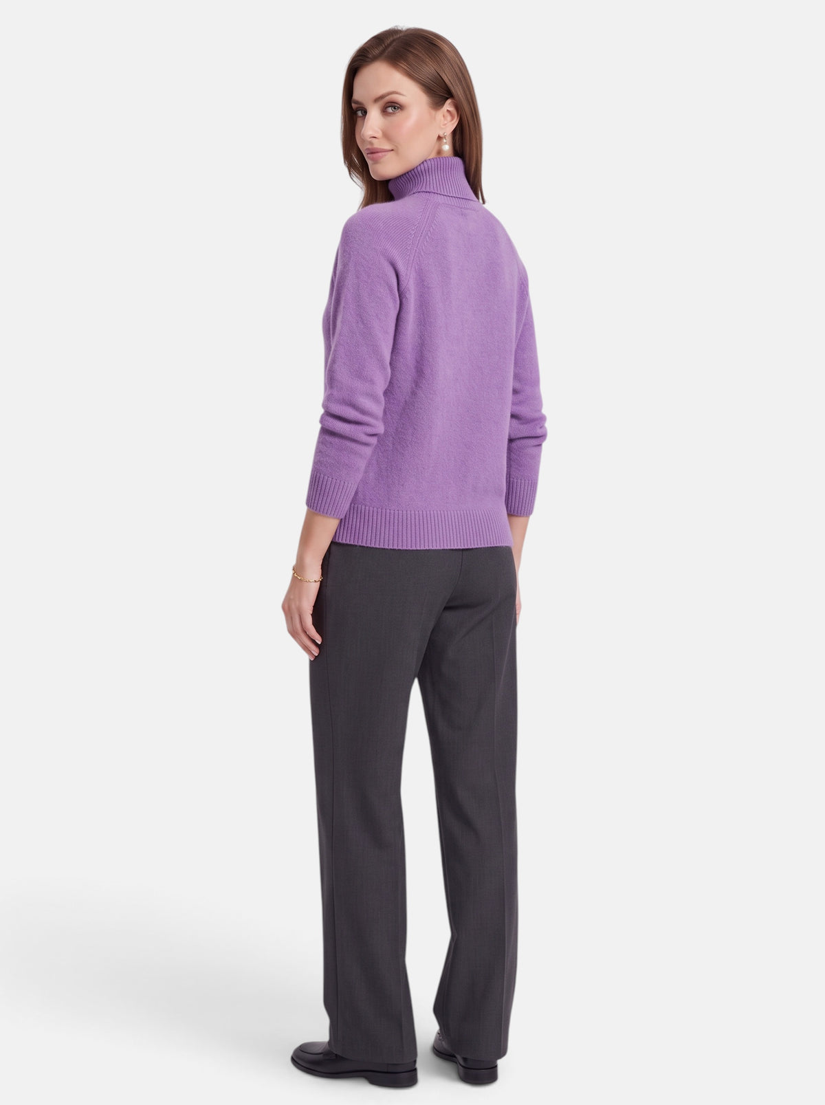 Women's Purple Boxy Turtleneck Long Sleeve Knit Sweater - Back