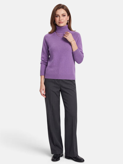 Women's Purple Boxy Turtleneck Long Sleeve Knit Sweater - Full Body
