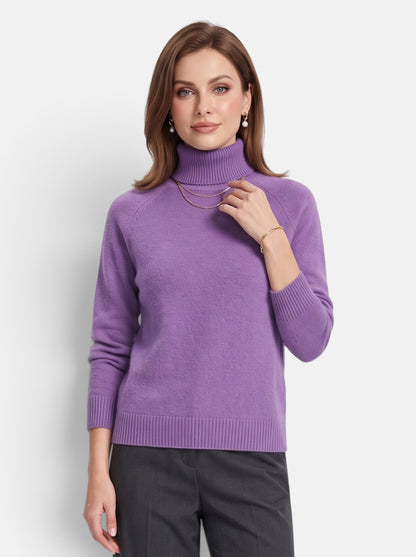 Women's Purple Boxy Turtleneck Long Sleeve Knit Sweater - Front