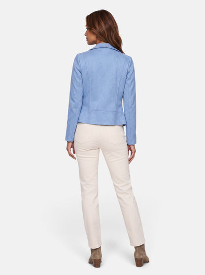 Women's Polished Cropped Zip-Up Slim Fit Jacket in Sky-Blue - Back