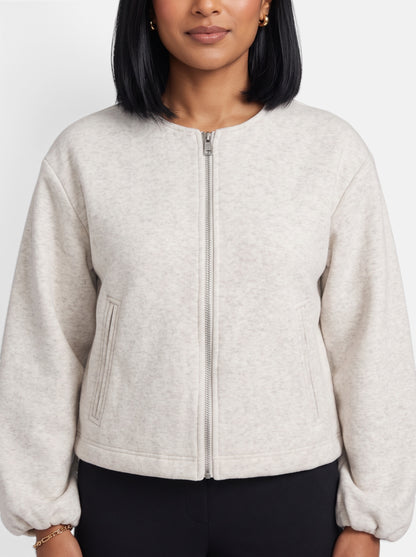Women's Soft Cropped Round Neck Bomber Jacket - Detail