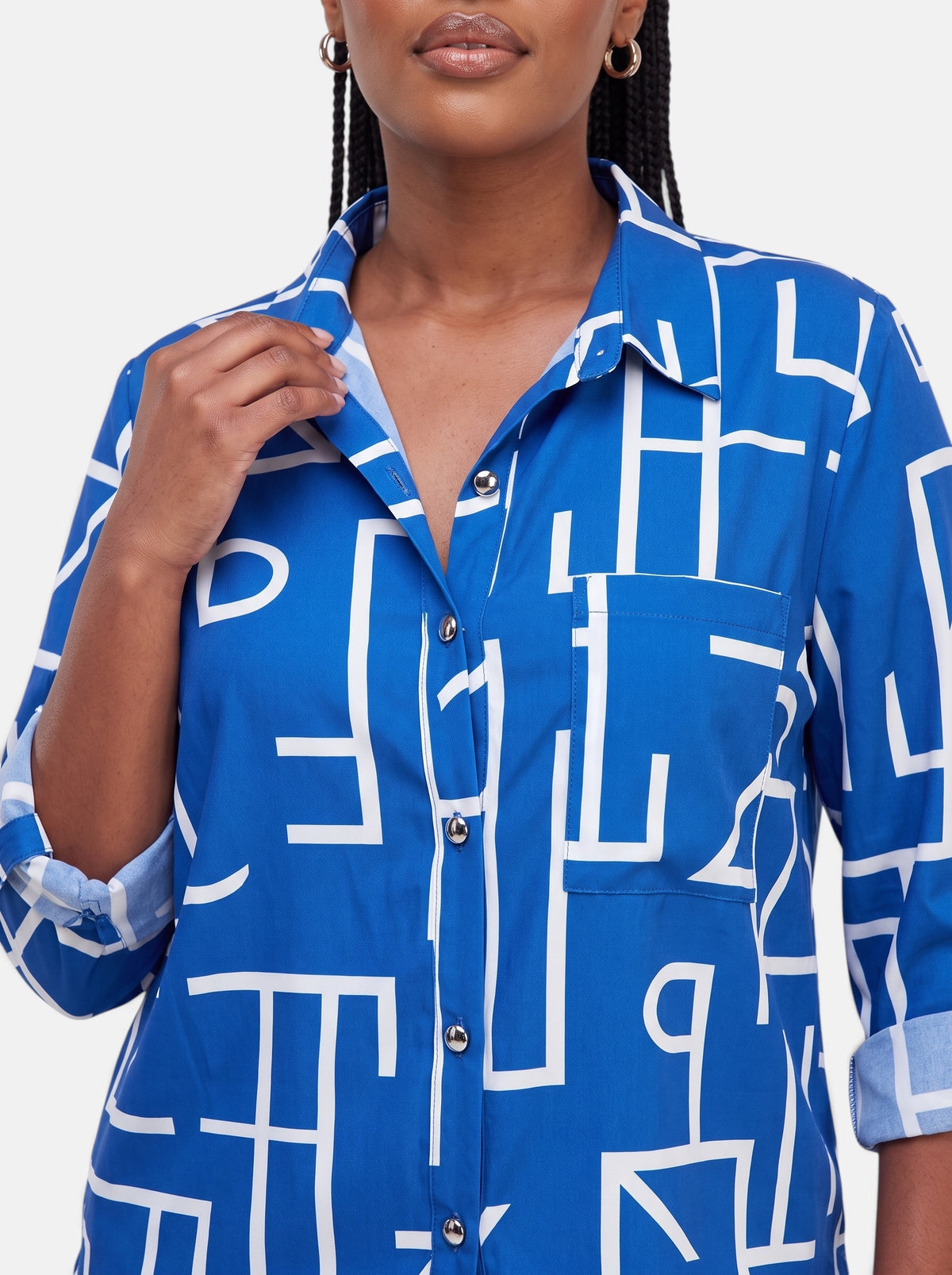 Women's Striped Long Sleeve Slim Fit Office Blouse - Detail