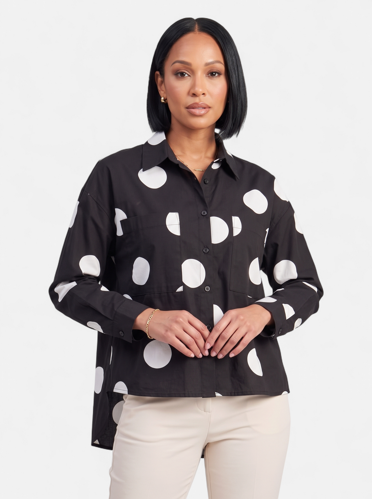 Womens Vintage Print Loose Blouse - Black - Hero