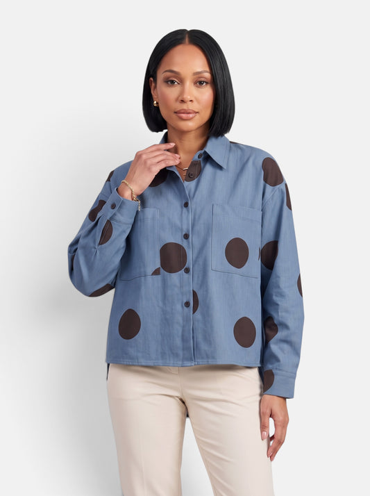 Womens Vintage Print Loose Blouse - Blue - Hero