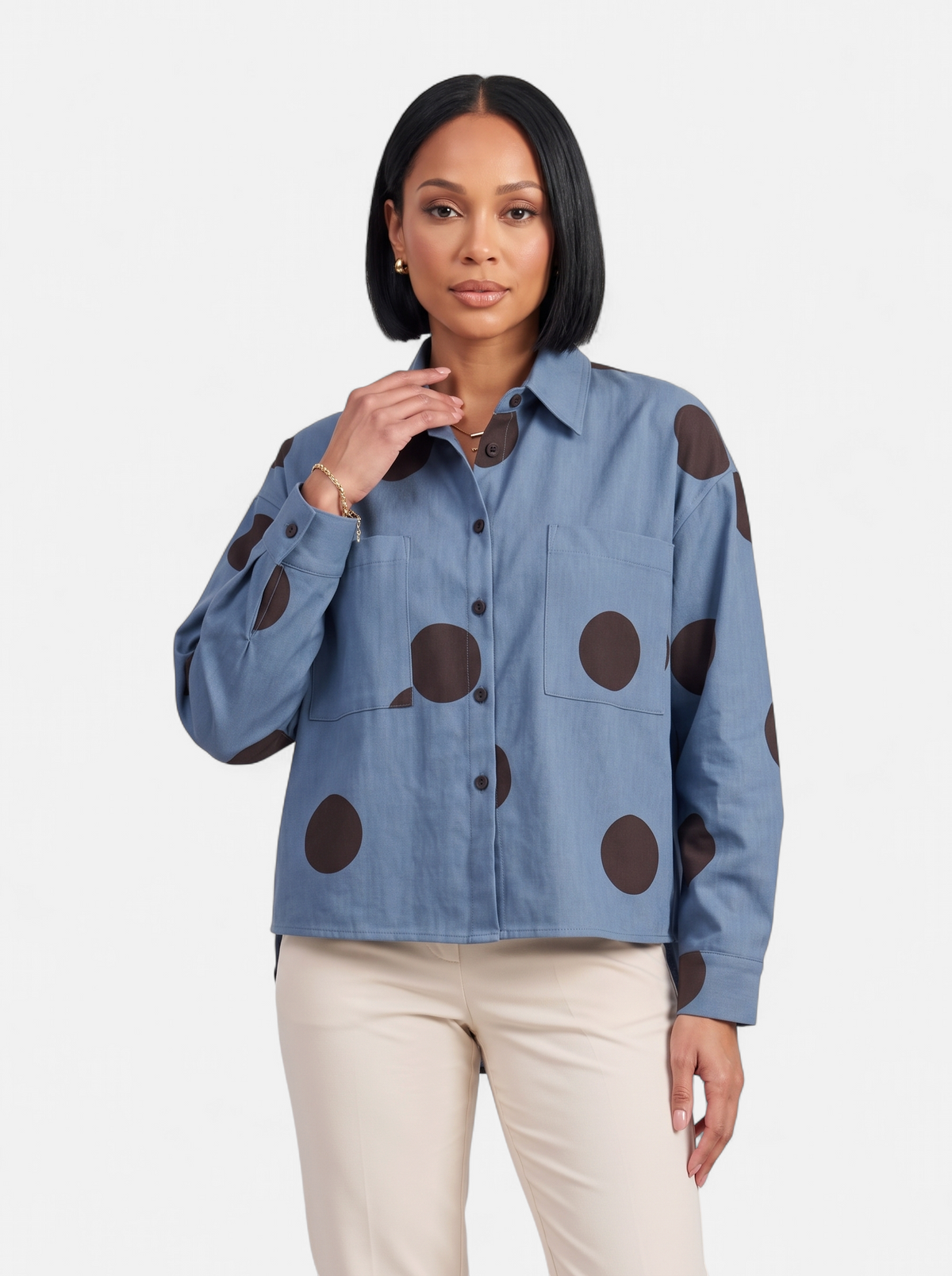 Womens Vintage Print Loose Blouse - Blue - Hero