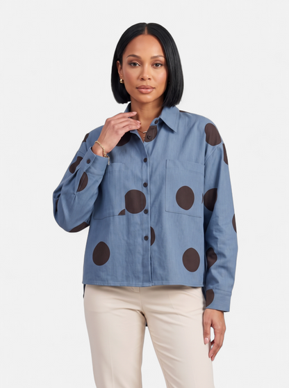Womens Vintage Print Loose Blouse - Blue - Hero
