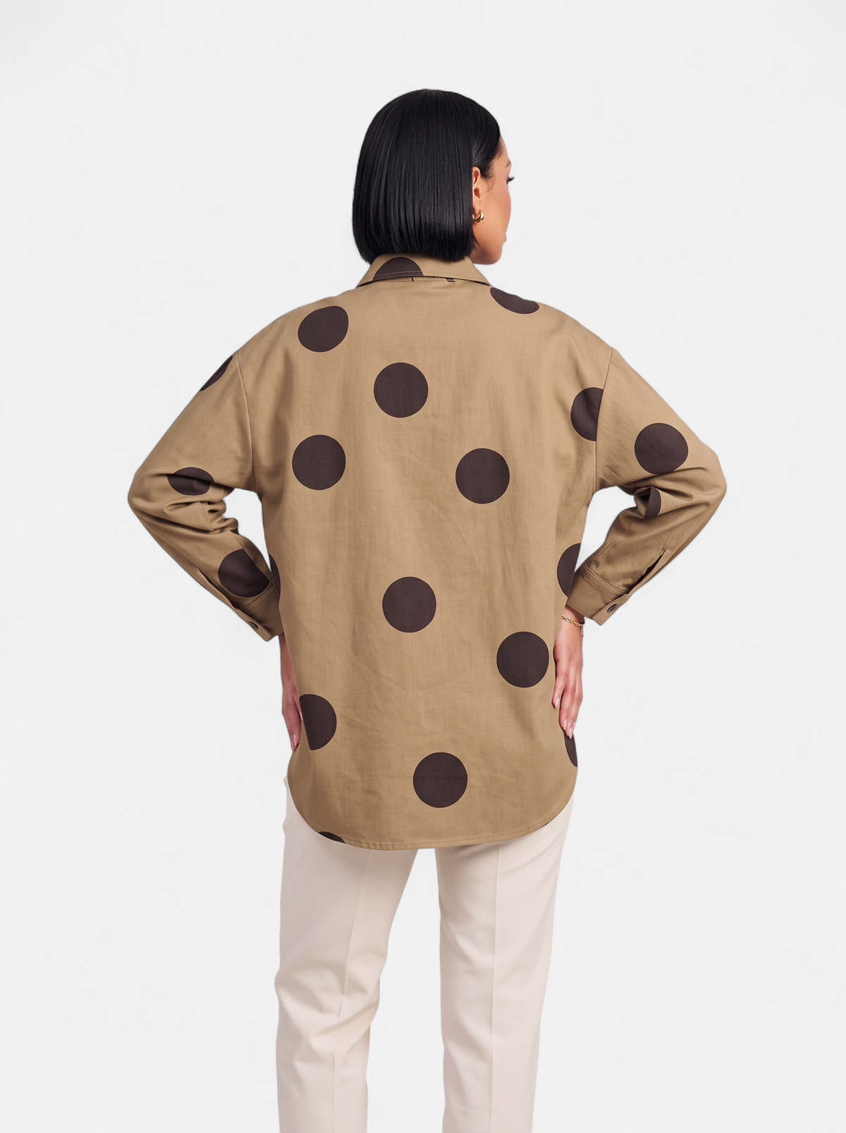 Womens Vintage Print Loose Blouse - Khaki - Back