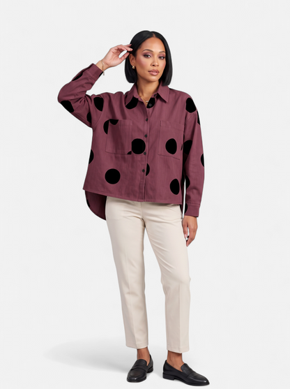 Womens Vintage Print Loose Blouse - Purple - Full Body