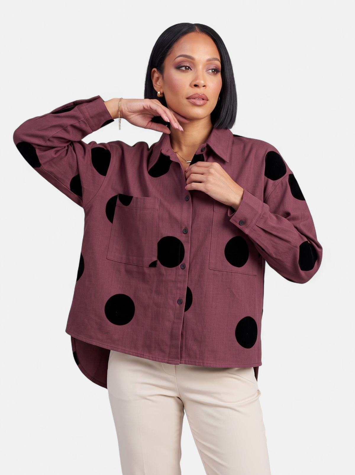 Womens Vintage Print Loose Blouse - Purple - Hero