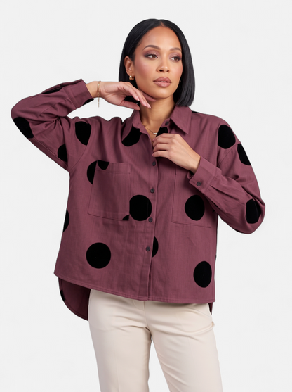 Womens Vintage Print Loose Blouse - Purple - Hero