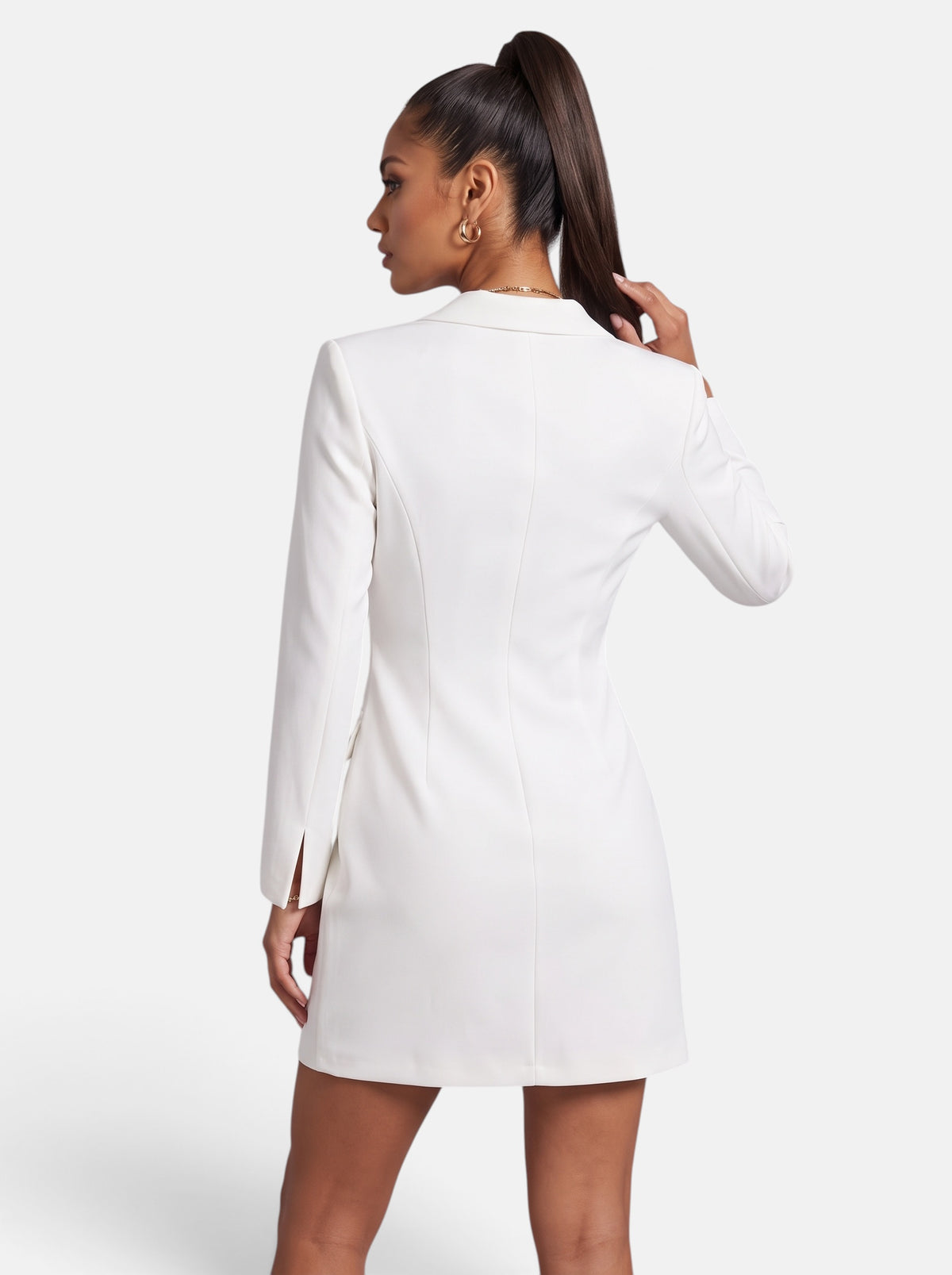 Women's Tailored Double-Breasted Blazer Mini Dress in White - Back