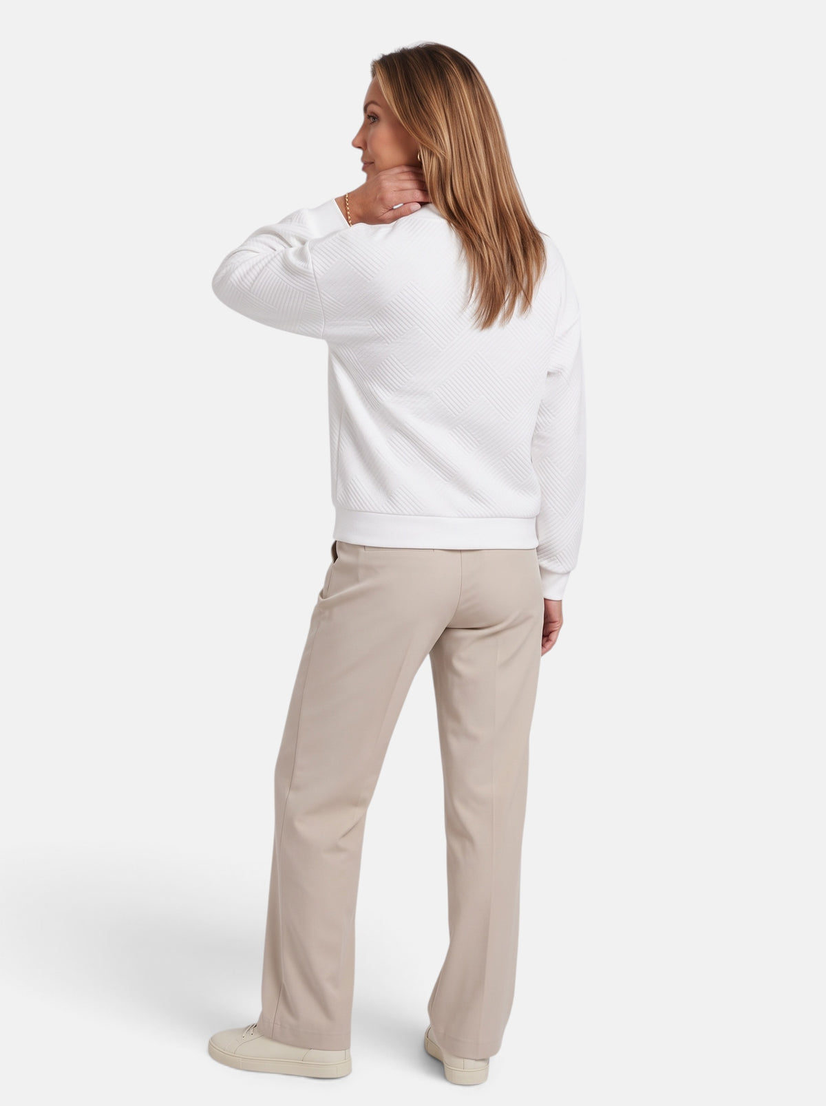Women's White Cozy Zip-Up Knit Cardigan Jacket - Back
