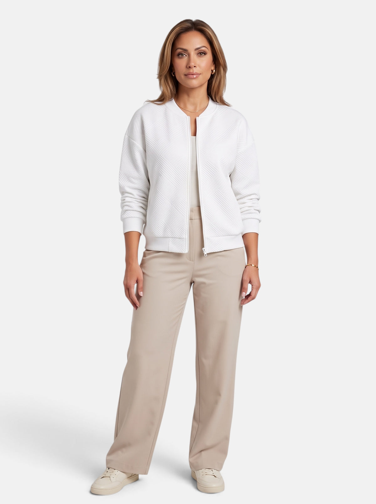Women's White Cozy Zip-Up Knit Cardigan Jacket - Full Body