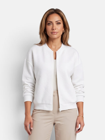 Women's White Cozy Zip-Up Knit Cardigan Jacket - Front