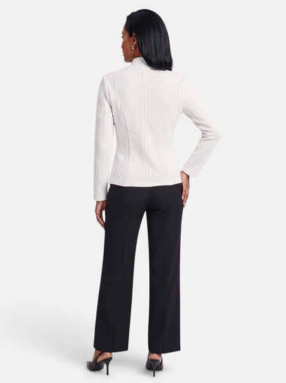 Women's White Polished Slim Fit Button-Up Stand Collar Blazer - Back